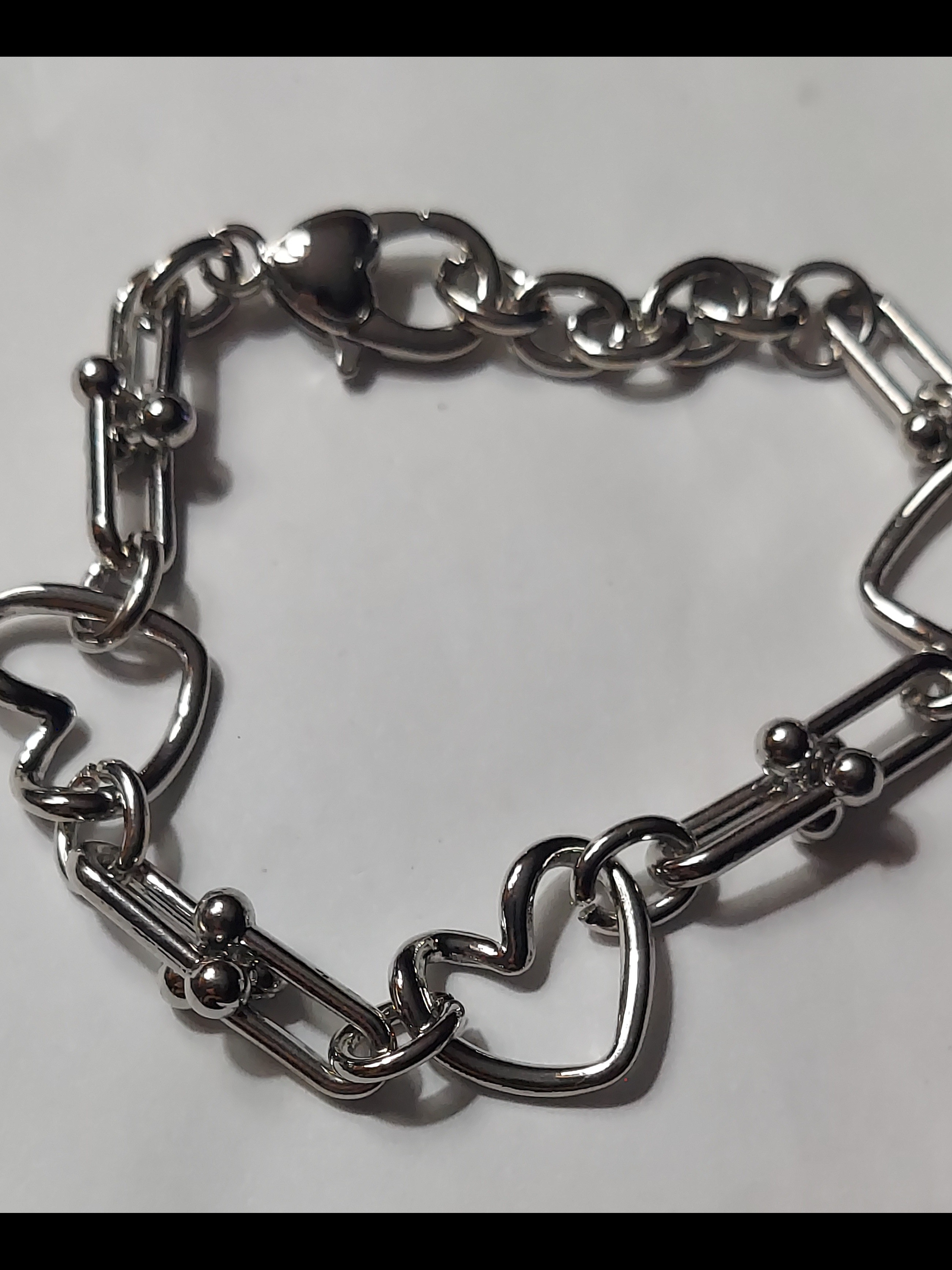 Heart Link Bracelet In Polished Silver Tone Stainless Steel Womens Bracelet